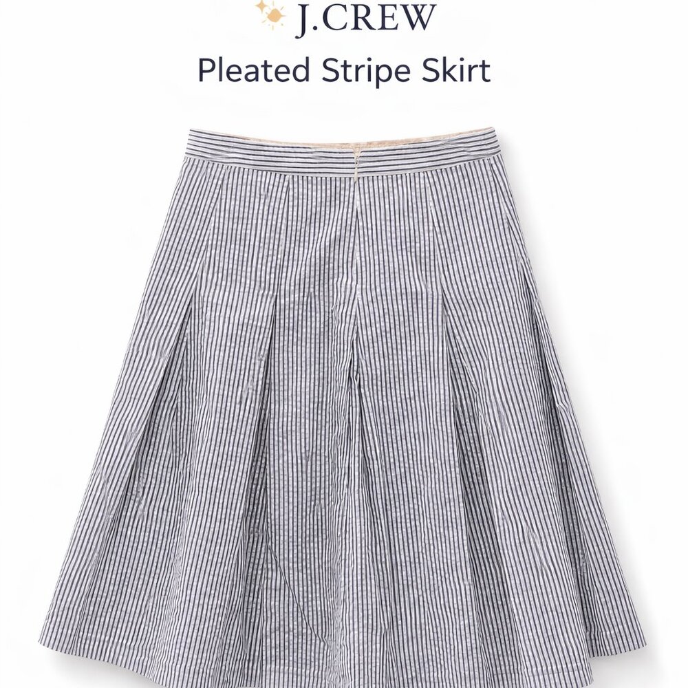 J.Crew Pleated Striped Cotton Skirt Women’s Size 2 Navy White A-Line Knee Length